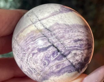 Purple Wave Fluorite Sphere, Mexican Fluorite Polished Ball, Lavender Purple Swirled Fluorite Display Crystal, Unique Pattern Sphere (496)