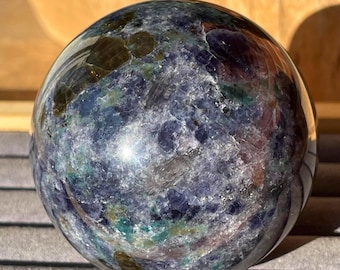 lolite with blue green Spinel & Sapphirine from Madagascar, Rare Collectible Gemstone Crystal Ball ( 442 )