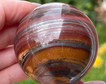 Tiger Iron Sphere with Red & Yellow Metallic Patterns, High Quality Rare Crystal Gift - #48