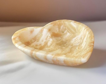 Calcite Heart Crystal Bowl Tray, Natural Stone Trinket Dish, Earthy Home Decor