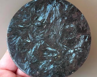 Astrophyllite XXLarge Disk Slab, Arfvedsonite Blue Gold Firework Inclusions, Arfwedsonite Round Plate, Arfvedsonite of Brooke Tray - 101mm