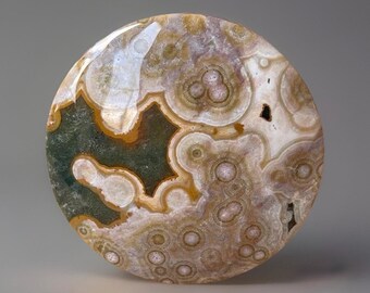 Ocean Jasper Green & Pink Domed Round Disk Slab • Madagascar Vein Jasper • Orbicular Jasper Slice • Bubble Ocean Jasper