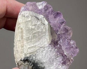 Amethyst Cluster with Calcite Cut Base Specimen, Natural Amethyst Cluster