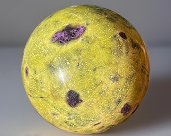 Atlantisite Sphere • Natural Stichtite in Serpentine • High-Grade Green & Purple Crystal • Rare Stone Orb