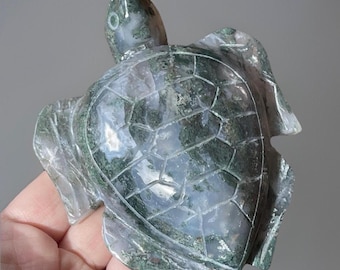 Moss Agate XLarge Sea Turtle Crystal Carving, Beach House Decor, Natural Stone Figurine (5)
