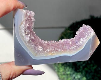 Amethyst Agate Cluster Tower, Sparkling Purple Raw Quartz Mineral, Unique Natural Crystals - #100