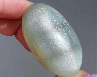 Sage Green Moonstone Palmstone, Silky Moonstone Polished Stone, Rare Crystal Find