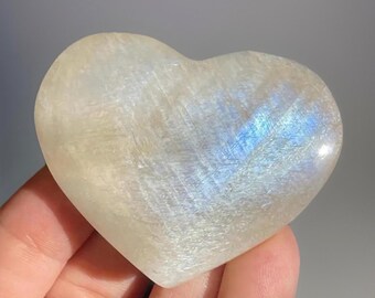 Moonstone Crystal Heart • Flashy Crystal Heart • Blue Flash Natural Moonstone
