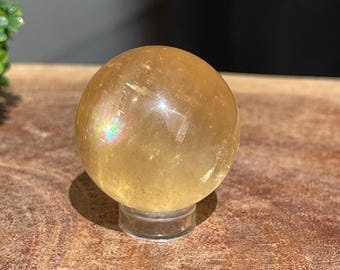 Optical Honey Calcite Sphere Cats eye flash and Beautiful Rainbows - #32