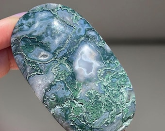 Moss Agate & Blue Chalcedony Jumbo Palm stone (257)