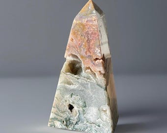 Pink Amethyst Moss Agate Tower - Purple Amethyst Druzy Moss Point - Agate Freeform Gemstones - Natural Pink Moss Agate
