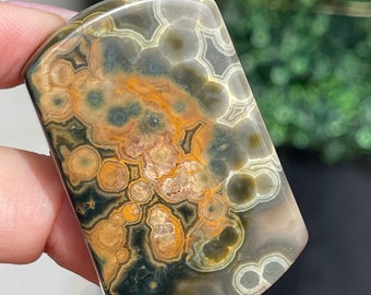 KABAMBY Ocean Jasper Slab Dog Tag Pendant with  Orbs , AAA Orbicular Ocean Jasper Madagascar collectors edition