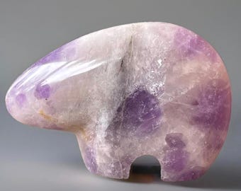 Amethyst Zuni Bear Style Crystal Carving, Spirit Animal Gift, HQ Natural Stone Bear Gemstone Sculpture (33)