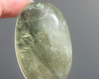 Prasiolite PalmStone with Rainbows, Green Quartz Polished Pocket Travel Crystal, #11