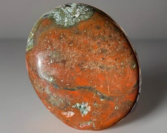 Natural Bloodstone Palm Stone, Polished Heliotrope Chalcedony with Green Chlorite, Collector Mineral Crystal (61)