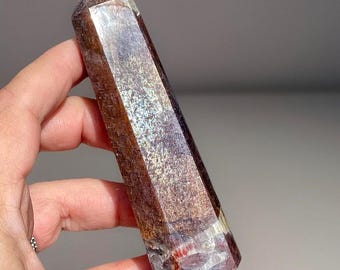 Iolite Sunstone Tower with Rainbow Flash and Pink Confetti EVERYWHERE, AAA bloodshot Iolite Rare Find Cordierite, Dichroite, Water Sapphire