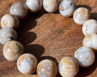 8th Vein Ocean Jasper Bracelet XL beads. Orbicular Ocean Jasper, old stock, collectors edition