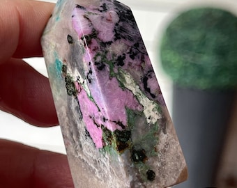 Cobalto Calcite Tower with Malachite Inclusions, Collector’s Pink cobaltoan calcite Point