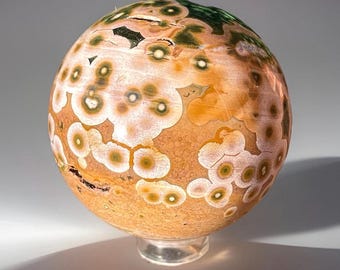 KABAMBY Ocean Jasper Sphere, Green Yellow Ocean Orbicular Jasper, Madagascar Jasper Ball, Rare Old Mine OJ Crystal