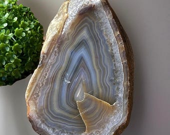 Agate Statement Specimen Top Polished & Rough Natural Side • Brazilian Agate • Crystal Home Decor • Rocks for Coffee Table