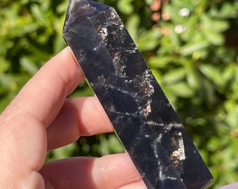 Black Rose Quartz Tower, Golden Rainbow Filled Madagascar Dark Moody Quartz, HQ Unique Crystal Point (421)