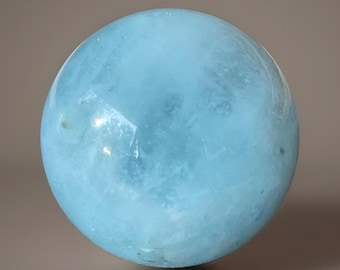 Aquamarine Sphere with a Chatoyant Confetti flash, Gemmy Sky Blue aquamarine Crystal ball