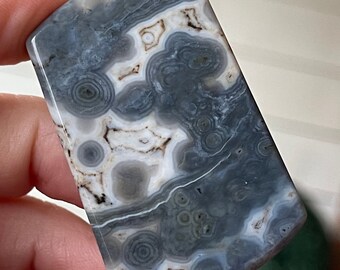 8th Vein Ocean Jasper Slab, Crystal Dog Tag Pendant with Blue Orbs , AAA Orbicular Ocean Jasper Madagascar collectors edition