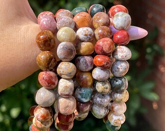 Unicorn Ocean Jasper Nugget Bead Bracelet - Natural Jasper Stretch Stacking Jewelry