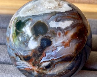 Spectacular Black Red Blue Zebra Jasper Sphere From India: 49.5 mm, Amazing Colors Patterns On This High Quality Display Orb