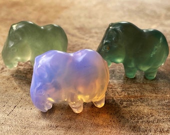Mini Fluorite Hippo , Small Crystal Carvings, Yellow, Pink, Blue, Purple Fluorite, Opalite baby hippopotamus , Miniature Crystals