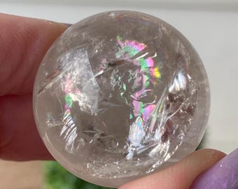 Clear Quartz Rainbow Sphere, Energy Stone, Natural Crystal Small Ball, Meditation Crystal, Unique Rock Gift