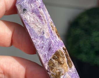 Charoite Tower HQ Point Carving with Flash and beautiful patterns