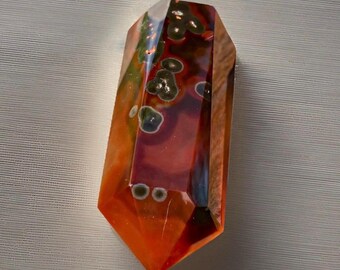 Carnelian Double Point, Black & Red Carnelian Agate, Blue Agate Crystal Point