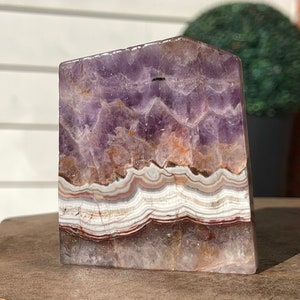 Amethyst Lace Agate Slab, Polished Gemstone Slice with Rainbows, HQ Crystal Amethyst Mexican Agate Natural Stone
