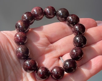 Garnet Beaded Bracelet - 14mm Beads, Natural Deep Red Garnet Stone Bracelet, Layering Gemstone Jewelry, Rare Large Bead Bracelet