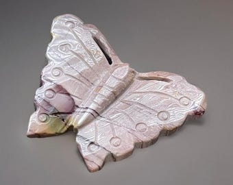 Mookaite Butterfly Carving - Natural Pink & Purple Crystal Sculpture - Unique Gift for Collectors