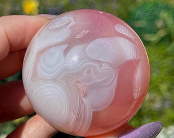 New find! Rare Pink Jelly Agate sphere from Madagascar