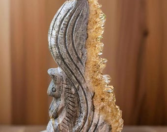 Citrine Cluster Squirrel - Hand Carved Crystal Sculpture