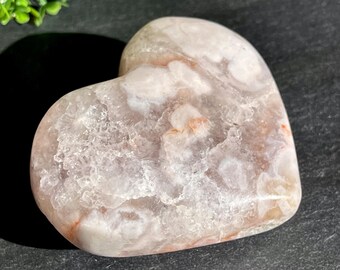 Flower Agate Heart, Natural Pink Sakura Agate,  Crystal Heart