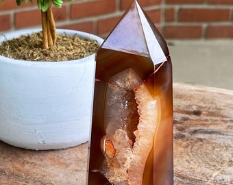 Carnelian Druzy Tower with rainbow Quartz , Carnelian Crystal gift , Crystal Home Decor