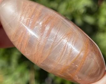 Peach Moonstone XL Palmstone with Full Silver Chatoyant Flash, HQ Moonstone  Polished Crystal (494)