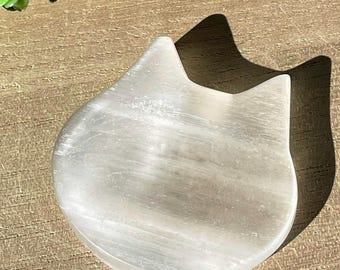 Selenite Kitty Bowl - Crystal Cleansing Charging Bowl