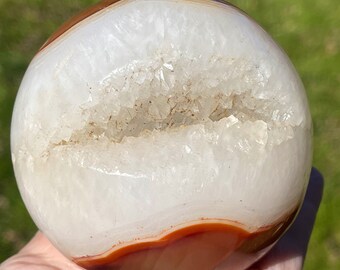 Carnelian Quart Druzy XXL Sphere, Flower Carnelian Agate, Unique Carnelian Sphere, Natural Crystal gift & Home Decor