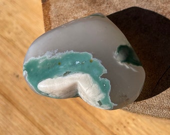 Green Flower Agate Heart, Dendritic Agate HQ Crystals, #14