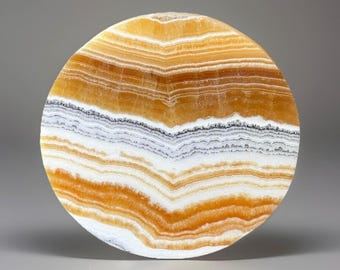 Orange Calcite Large Round Slab Plate with Dendritic inclusions - #48, Crystal charging plate