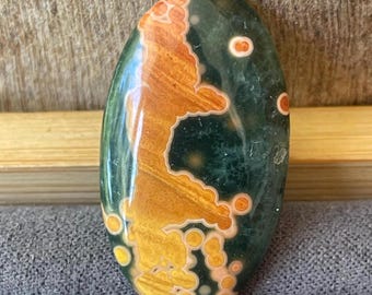 1st Vein Orbicular Ocean Jasper Flat Back - Cabochon Gemstone Oval Shape Mini Palmstone