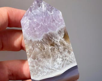 Amethyst & Smoky Quartz Agate Tower - #I, Unique Gift for a gem crystal collector, Crystal Birthday Gifts