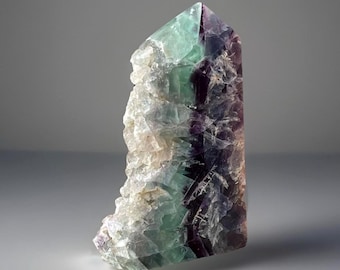 Fluorite Slab Tower with Raw Edge and Beautiful Rainbows (421): Blue Green Fluorite Crystal Specimen