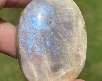 Sunstone & Blue Flashy Moonstone Palmstone Natural Polished Crystal - #73