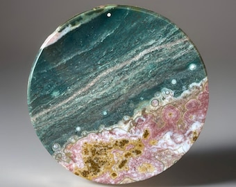 Orbicular Ocean Jasper Disc: Madagascar Crystal Slice (58mm)